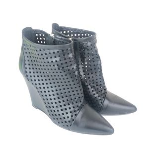 SANDRO Black Leather Wedge Cage Ankle Bootie 8